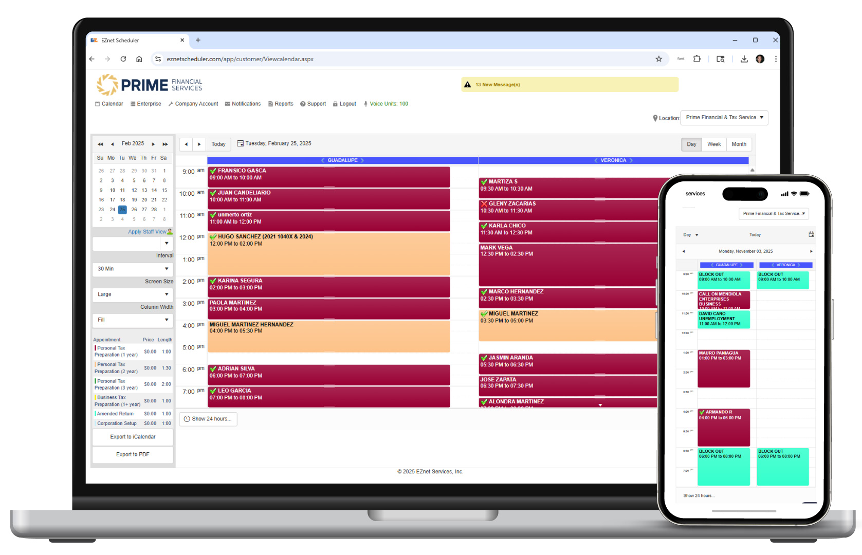 EZnet Scheduler Financial View
